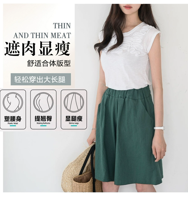 Quần 5 điểm nữ mùa xuân và mùa thu giữa quần âu vải cotton 5 điểm quần short nữ mùa hè quần ống rộng thẳng quần nóng cỡ lớn - Quần short