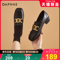 Daphne black Lefoe shoes female Inron wind small leather shoes one foot pedal 2022 new coarse heel single shoe square head heel