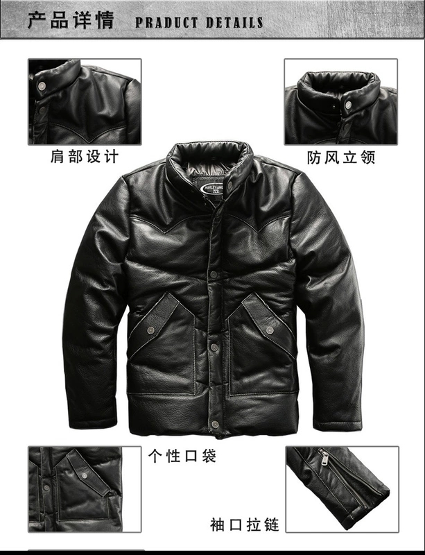HARLEY ANGEL da bò xuống áo khoác cổ đứng xe máy da xuống áo khoác nam dày - Quần áo lông thú