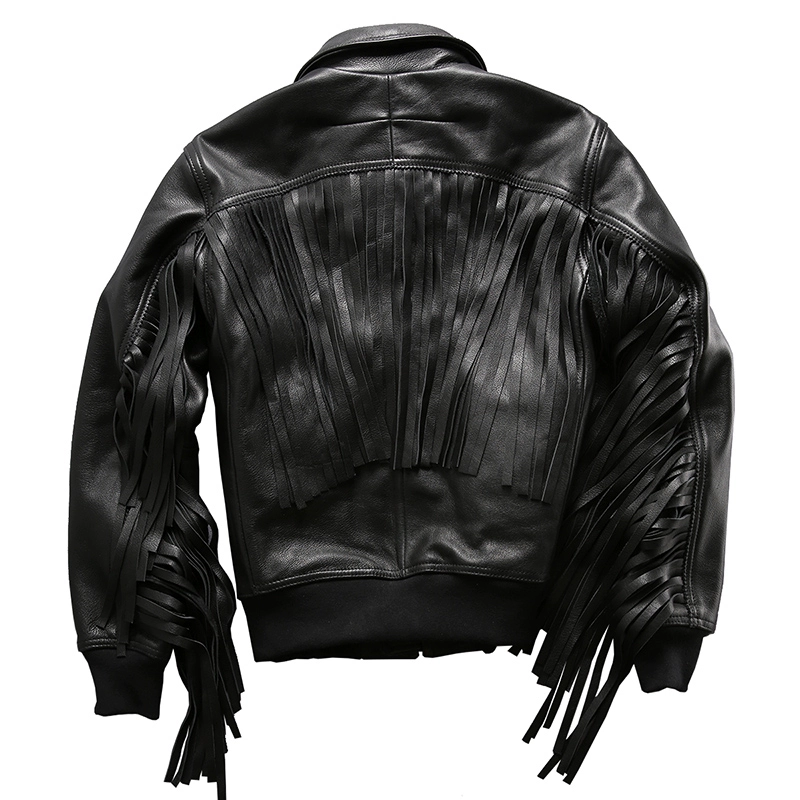 Áo khoác da nam HARLEY ANGEL da bò nhập khẩu lớp đầu tiên phong cách tua rua mát mẻ áo khoác da nam - Quần áo lông thú