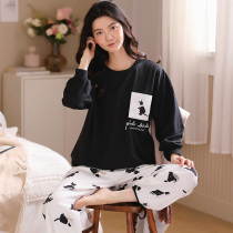 Pajamas women spring and autumn cotton long sleeve loose cotton fashion can wear autumn sports Autumn Winter Home clothing set