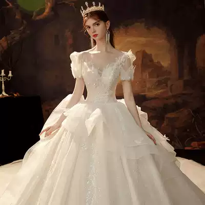 French main wedding dress 2021 new little tailed temperament bride high-end luxury palace wind out yarn