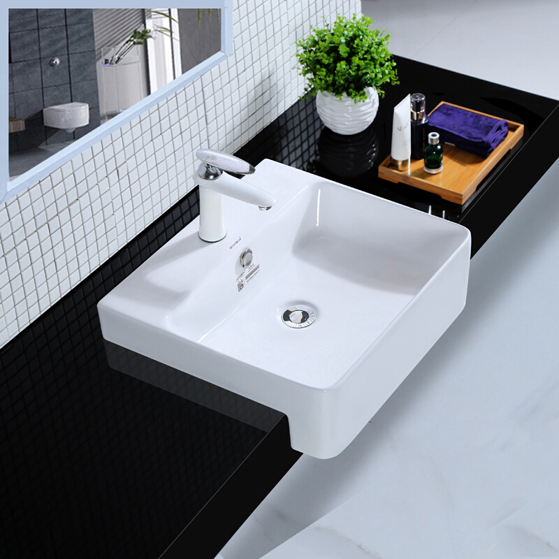 Semi-recessed washbasin ceramic wash basin inlaid washbasin buried type semi-hanging basin bathroom washbasin thin edge