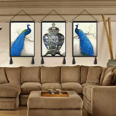 Peacock hanging painting Chinese style tapestry living room study decoration hanging cloth hanging painting hotel homestay mural wall curtain cloth