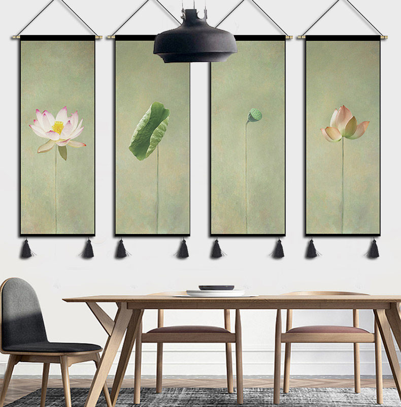 New Chinese Lotus Hanging Painting Living Room Decorative Painting Tapestry Chinese Style Entrance Sofa Decorative Backwall Chinese Simplicity