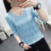 Áo len nửa tay áo len nữ mùa thu mới phiên bản Hàn Quốc của tay áo cổ chữ V tay áo năm điểm áo len thoi trang nu Áo / áo thun