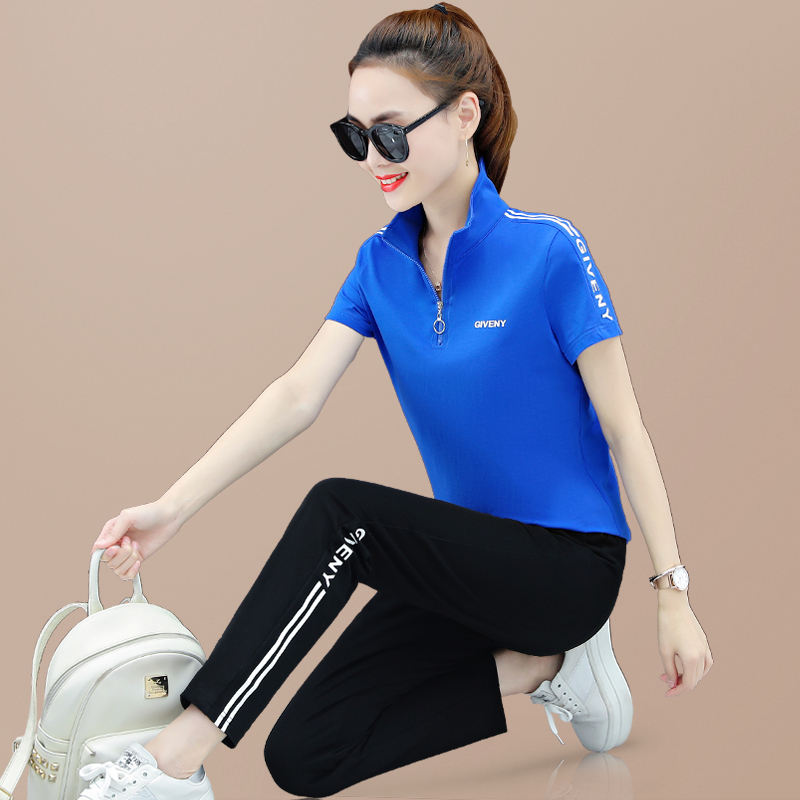 Casual Sports Suit Women Summer 2022 New Stylish Standout Collar Short Sleeve Loose slim and large size Running suit Two sets