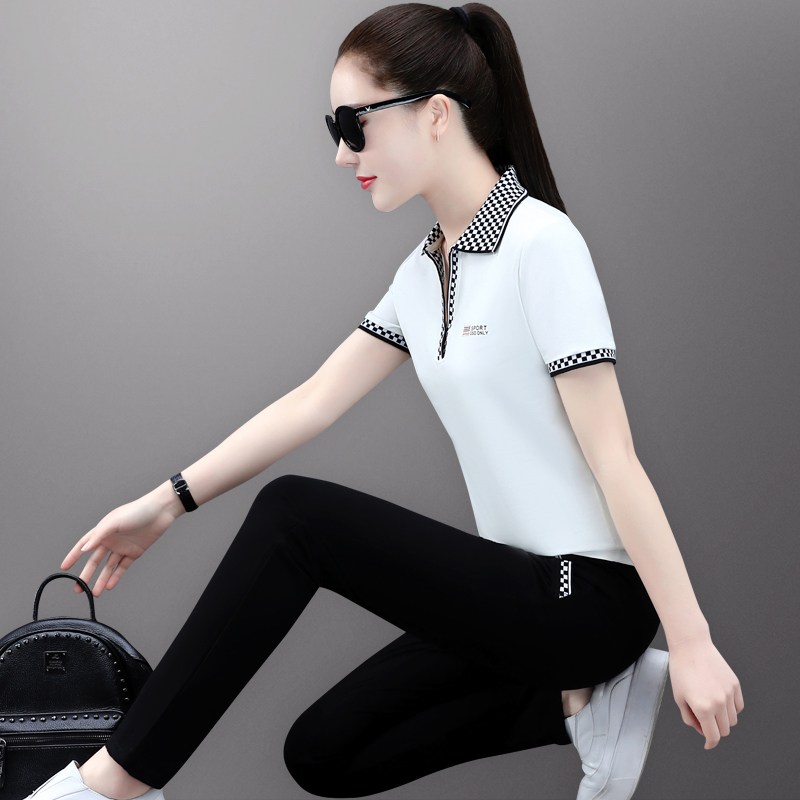 Summer sports suit women's loose thin section 2022 new fashion thin stand-up collar short-sleeved trousers casual two-piece