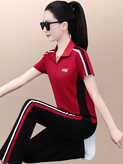 休闲运动服套装女夏季2025年新款洋气减龄显瘦冰丝短袖长裤两件套