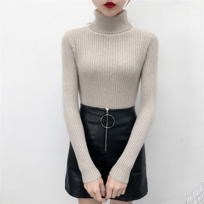 Áo len cổ cao cổ cao dành cho nữ phiên bản Hàn Quốc của mẫu áo sơ mi tự trồng hoang dã mùa thu và mùa đông đồ công sở nữ