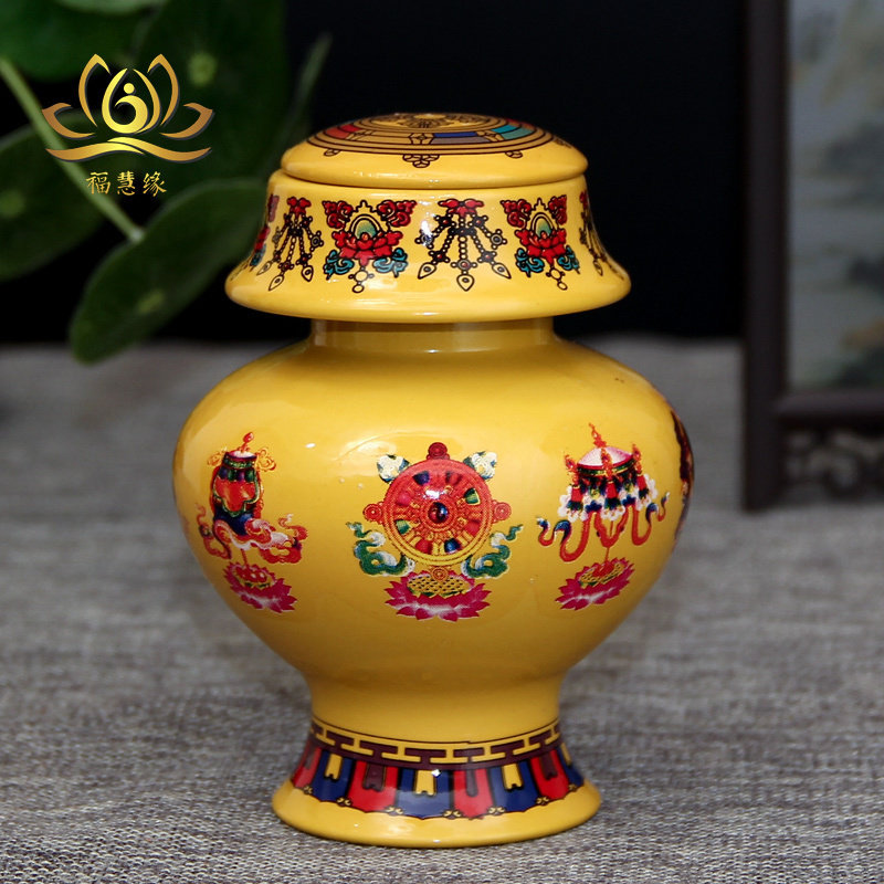 Tibetan Tantric Supplies Alloy Painted Eight Auspicious Vases Apose Decorative Ornaments Dragon King Vase 