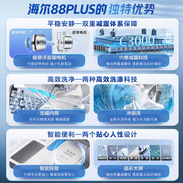 Haier EG100HBD88PLUS drum washing machine 10kg fully automatic large capacity washing and drying integrated smart investment direct drive