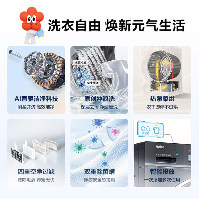 Haier Little Red Flower Set EG100BD88PLUS+EHG10088PLUS Direct Drive Heat Pump 88plus Set