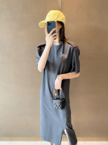 Black gray khaki long design sense T-shirt skirt ingenious shoulder pad Avenue straight H-shaped split