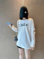 White rabbit embroidered letter round neck long sleeve T-shirt design opening sleeve ~ textured jacquard fabric autumn top