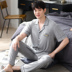 Bộ đồ ngủ Mens Summer Mordale bông lụa tay áo ngắn mỏng mùa hè mens kích thước lớn loose-fitting phù hợp với gia đình. 