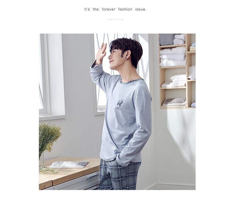 Của nam giới đồ ngủ dài tay cotton thanh niên nam mùa xuân và mùa thu có thể được đeo bên ngoài phần mỏng dịch vụ nhà mùa hè của nam giới thể thao cotton pijama nam cao cấp