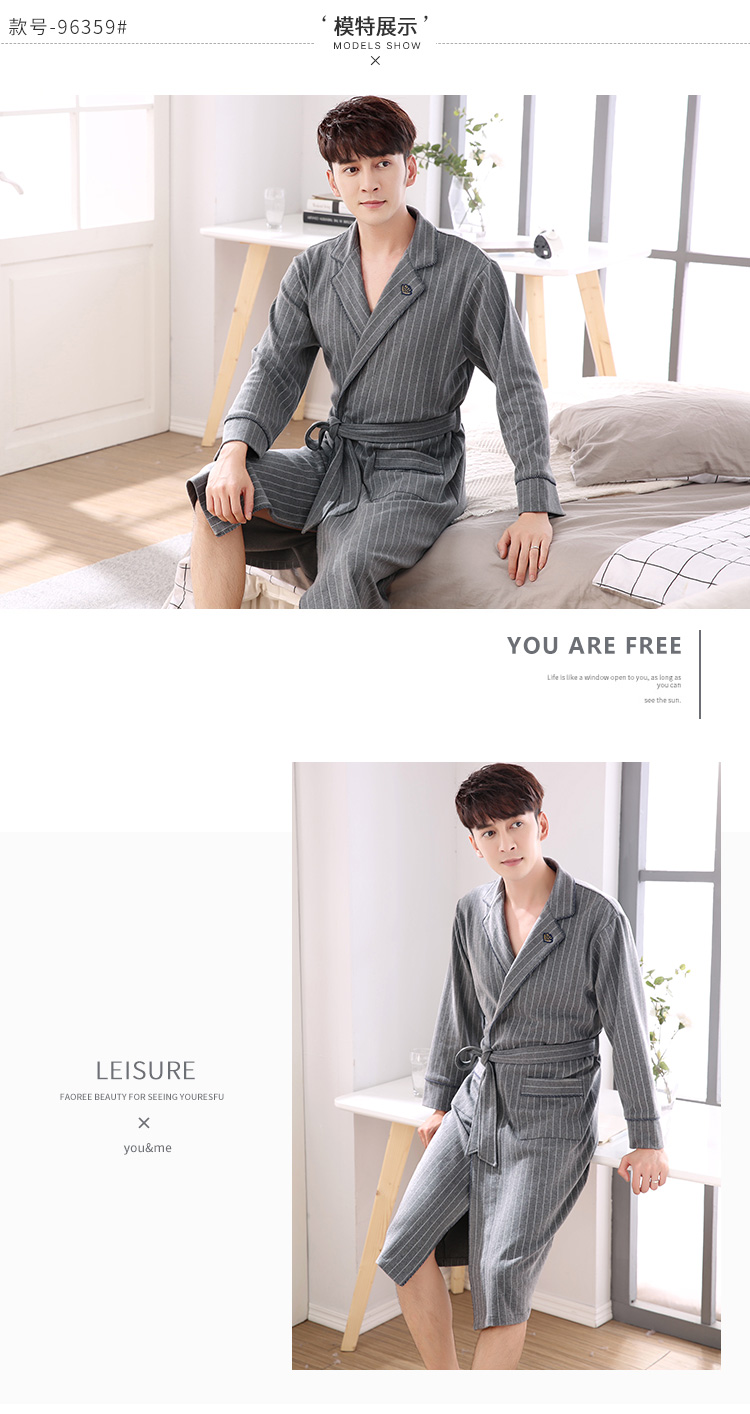 Váy ngủ nam dài tay cotton mùa thu đồ ngủ dính liền mùa xuân béo và mùa thu trung niên bố cotton áo choàng tắm nam đồ ngủ sexy mới nhất 2021