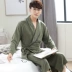 Áo ngủ nam mùa xuân và mùa thu dài tay modal cotton áo choàng tắm đồ ngủ trung niên nam mỏng phần mùa hè áo tắm kích thước lớn Couple áo ngủ mùa hè  Night Robe