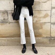 South Korea 2020 autumn and winter New Velvet micro horn jeans women nine points high waist elastic slim small horn