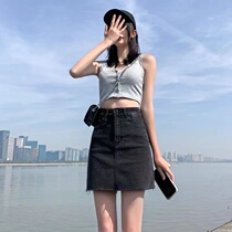 South Korea Cowboy Short Dress Womens Summer New High Waist Display Slim 2022 New Little Sub a Hip Half Body Dress