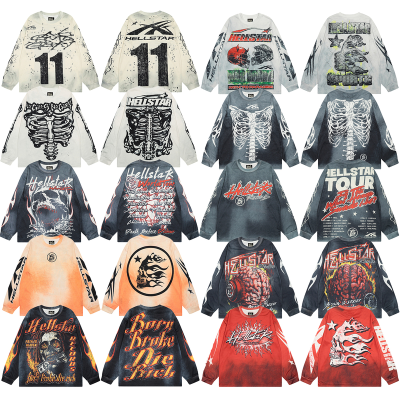 Hell 25Ss New Product Hell Star Vintage American Retro Autumn and Winter Loose Long-Sleeved Base Shirt T-Shirt Trendy