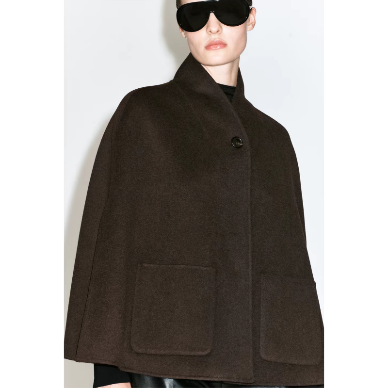 C*S Original Women's Clothing Casual Style Double-Sided Wool Blend Cape Dark Brown 2026 Autumn 1350835001 C*S Original Women's Clothing Casual Style Double-Sided Wool Blend Cape Dark Brown 2026 Autumn 1350835001