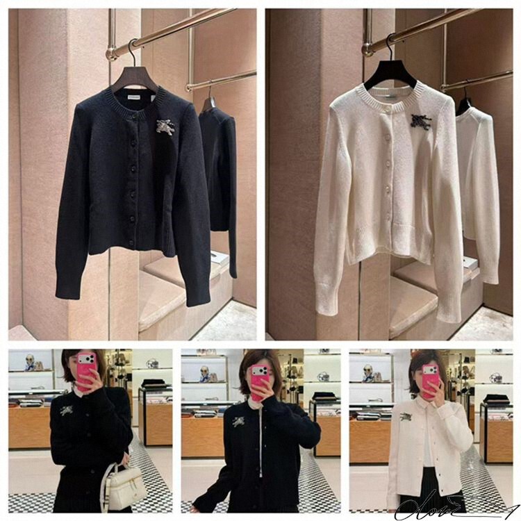 Burberry New Model Diamond-Embellished Horse Logo Knitted Cardigan for Women, Sweater Jacket for Men