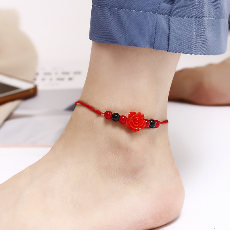 Năm sinh dây đỏ vòng chân nữ đơn giản chuông gợi cảm khóa an toàn handmade bạn gái gió đôi cửa hàng phụ kiện