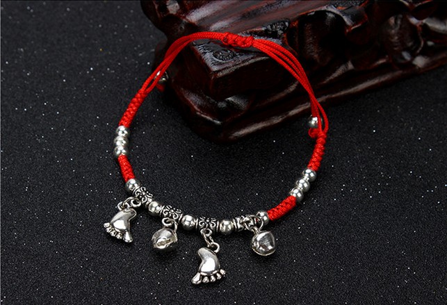 Vòng chân retro chuyển chuông đỏ bạn gái dây chân nữ phiên bản tiếng Hàn của nữ sinh đơn giản Sen chân nhẫn đôi phụ kiện vòng chân bạc nữ đẹp
