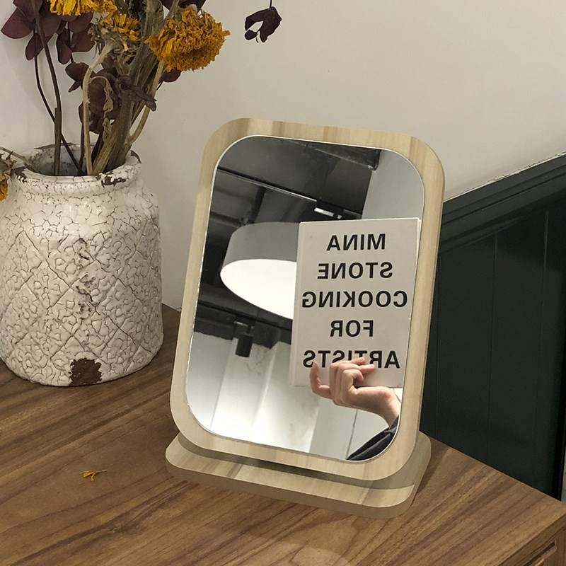 Ins style wooden mirror net red desktop makeup mirror female large desktop folding makeup mirror student dormitory portable