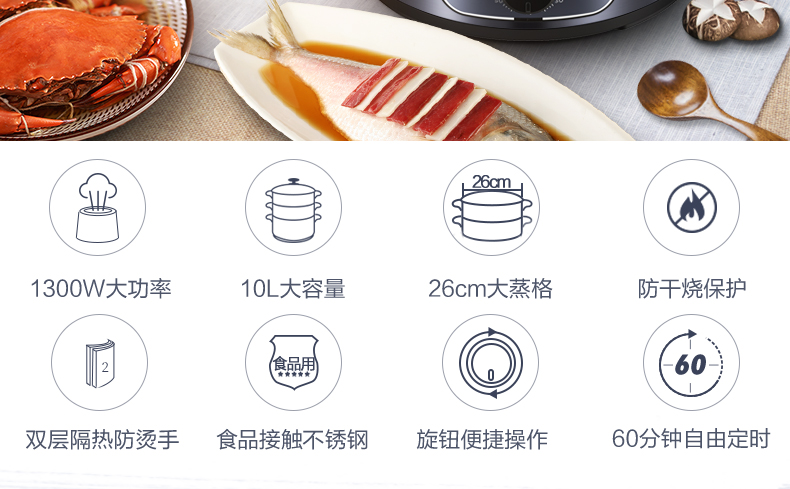 美的多功能电蒸锅 三层 10L 图1