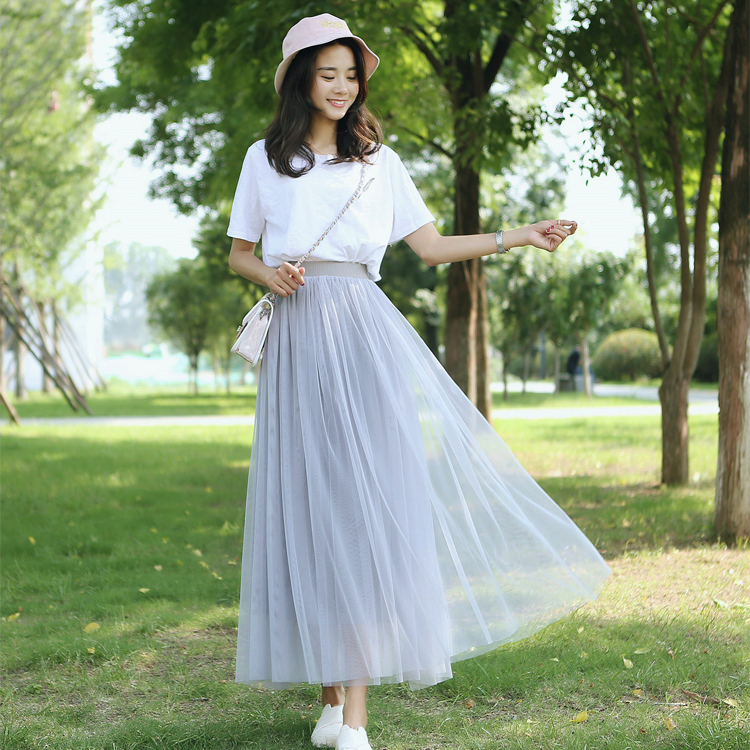 Mesh Skirt for Women Spring and Summer New Korean Style Versatile A-Line Skirt Mid-Length Gauze Skirt Student Tutu Skirt Fairy Skirt