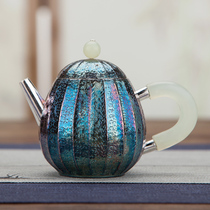 Sterling silver teapot single pot handmade old teapot small household tea ceremony kung fu silver pot blue jade handle