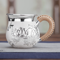 Sterling silver justice cup handmade frosted peony large chisel heat insulation tea seapot kung fu tea set