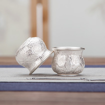 Kung Fu tea cup 999 sterling silver tea cup Yunnan Kung Fu tea set tea ceremony cup pure handmade silver tea cup hammer pattern pine crane