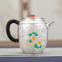 Enamel hammer pattern teapot silver teapot 999 sterling silver household teapot Yunnan handmade kung fu tea set