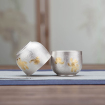 Silver cup sterling silver 999 kung fu master cup insulated cup silver tea cup gilt peony single silver cup