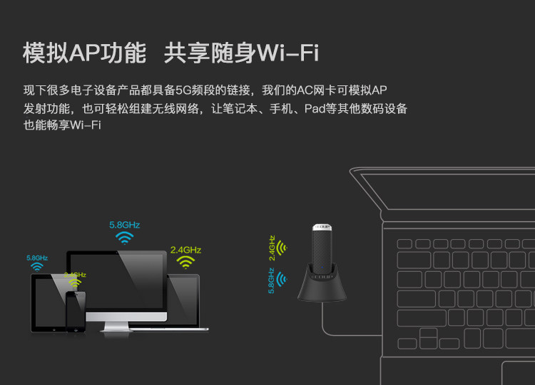 Адаптер USB edup双频1200musb无线网卡带底座笔记本台式电脑wifi信号接收器