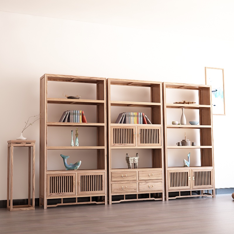 New Chinese Bogu Frame Old Elm Wood Bookshelf Combined Zen tea cabinet 2021 new display case solid wood partition-Taobao