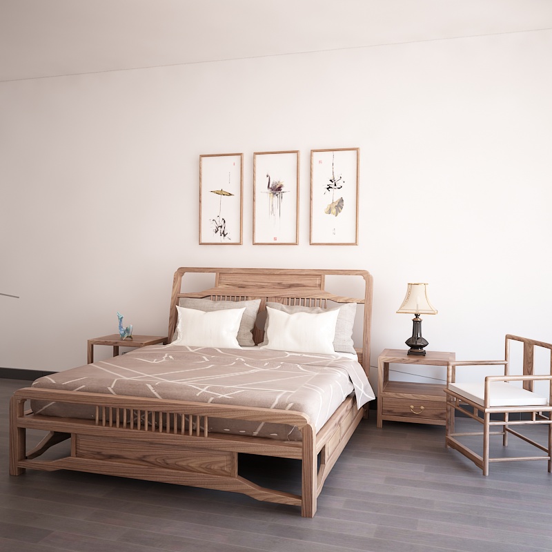 New Chinese solid wood large bed 1 8 large bed Zen log double man bed old elm wood wedding bed linen bed custom-made furniture-Taobao