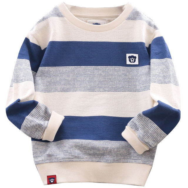 Boys' Round Neck Sweater 2022 Spring and Autumn New Children's Cotton Striped Pullover Top Big Children's Casual Sweatshirt