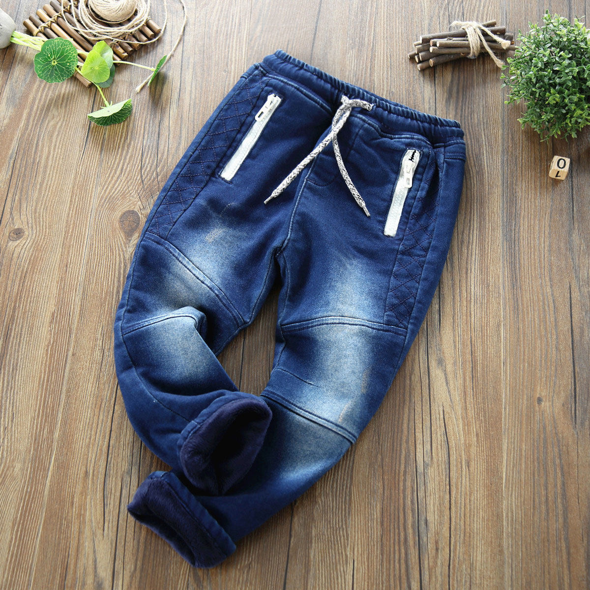 Child gush fit jeans 2020 Winter-style boy elastic thickened long pants CUHK Warm Winter Cotton Pants