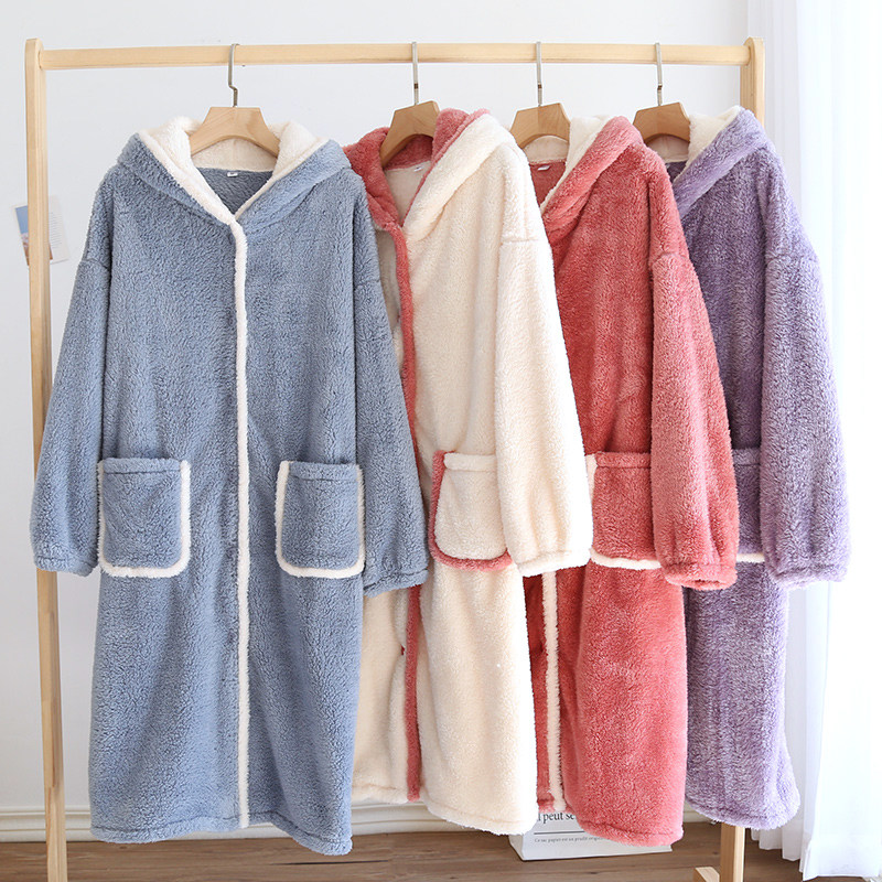 Day Department Coral Suede Sleeping Dress Lady Autumn Winter Thickening large size Pregnant Woman Sleeping gown Long version Lianhood pyjamas dress Bathrobe outside