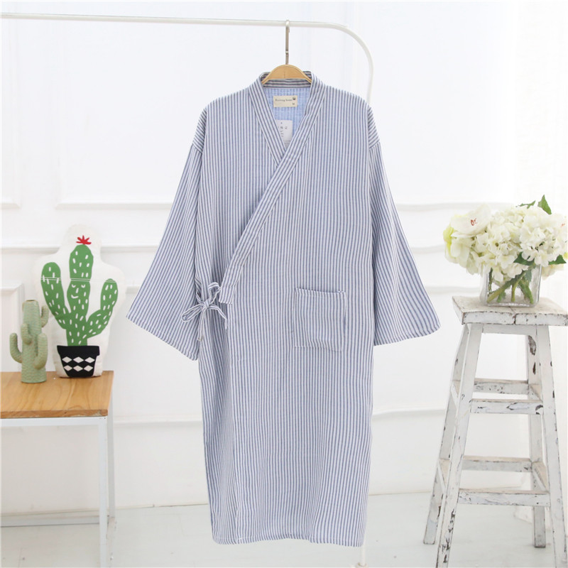 Spring and summer Japanese cotton gauze men's large size kimono nightgown thin cardigan long version large size bathrobe sweat sauna clothes