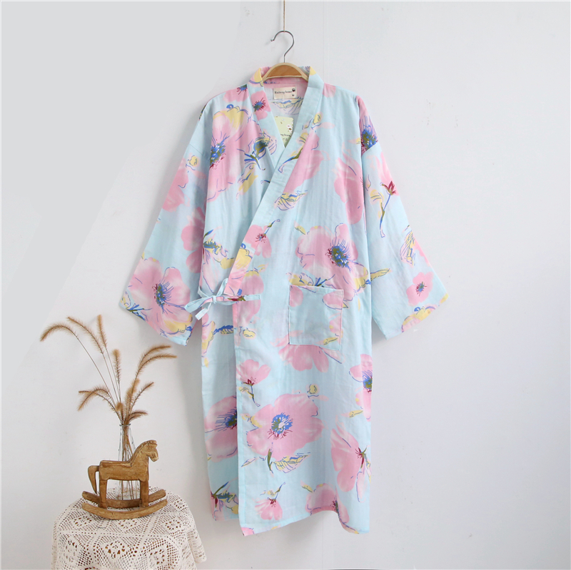 Silk loose-fitting mens áo choàng tắm bằng gạc mỡ mới 2018 pajama kimono kiểu dài tay áo cô gái mùa hè tươi.