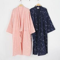 Spring and summer thin Japanese style lovers and pajamas pure cotton cloth for mens sleeping bathrobes with long sleeping skirts and sweaty ladies