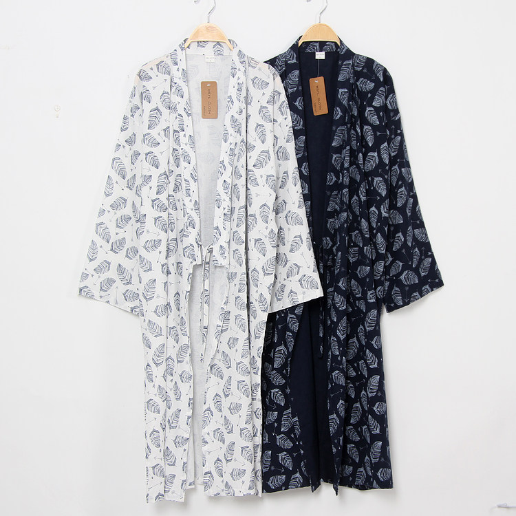 Japanese style pajamas men's pajamas spring and autumn bathrobes cotton kimono loose lace-up long thin summer yukata