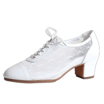 Ballroom dancers toe-layer cowhide spring and autumn outdoor breathable mesh soft-soled dance shoes that do not tire your feet for modern dance