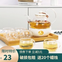 Heat-resistant glass tea pot set Afternoon tea Fruit tea flower tea tea set with filter to send candles for insulation